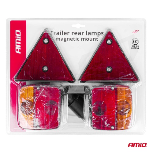 Amio – Φανάρια Τρέιλερ Μαγνητικά 12V με 7-PIN ISO & Ανακλαστικά Τρίγωνα για Ασφαλή Σήμανση & Ορατότητα – 2 Τεμ. (02095/AM)