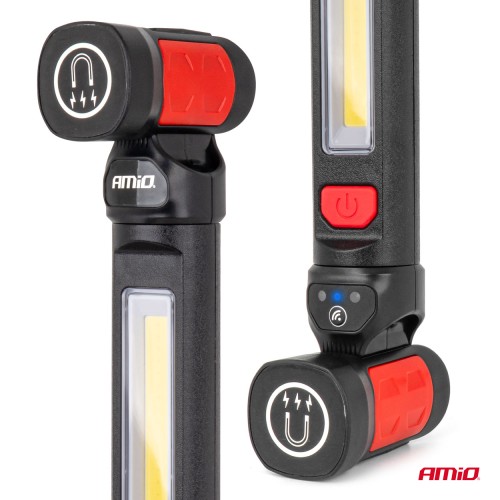Amio – Φακός Εργασίας LED COB 10W USB-C 4400mAh με Διπλό Γάντζο & Μαγνήτη για Ισχυρό Φωτισμό & Μέγιστη Ευελιξία – 1 Τεμ. (04505/AM)