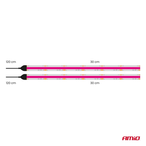 Amio – Ταινία LED COB 12V Ροζ 2x30cm Flexible για Εντυπωσιακό Εσωτερικό Φωτισμό & Easy Install – Σετ 2 Τεμ. (04570/AM)