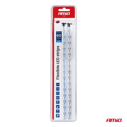 Amio – Ταινία LED COB 12V Μπλε 2x30cm Flexible για Εντυπωσιακό Εσωτερικό Φωτισμό & Easy Install – Σετ 2 Τεμ. (04571/AM)