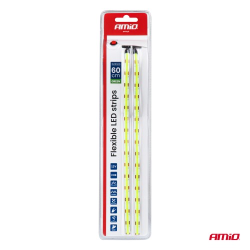 Amio – Ταινία LED COB 12V Πράσινη 2x30cm Flexible για Εντυπωσιακό Εσωτερικό Φωτισμό & Easy Install – Σετ 2 Τεμ. (04573/AM)