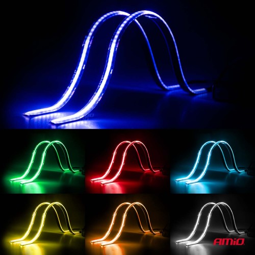 Amio – Ταινία LED RGB 12V 2x30cm Flexible με Τηλεχειριστήριο για Πολύχρωμο Εσωτερικό Φωτισμό & Easy Control – Σετ 2 Τεμ. (04579/AM)