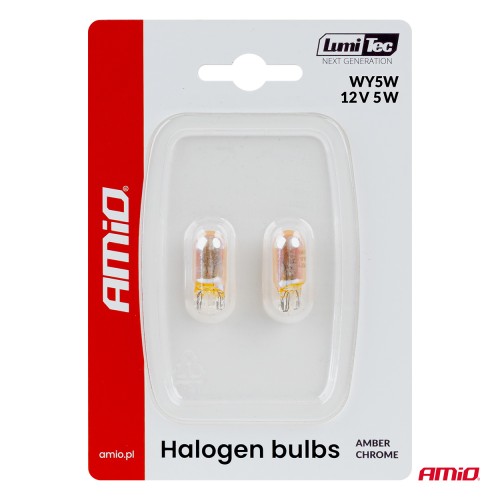 Amio – Λάμπες Αλογόνου WY5W W2.1x9.5d Καρφωτές 12V 5W Πορτοκαλί Lumitec για Φλας & Καθαρή Σήμανση – Σετ 2 Τεμ. (04626/AM)