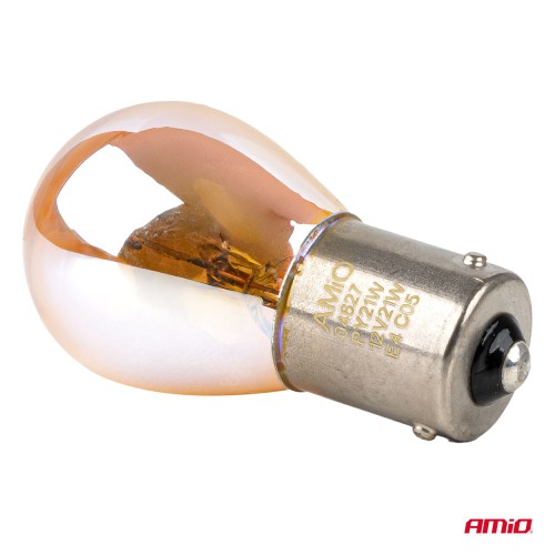Amio – Λάμπες Αλογόνου PY21W BAU15s 12V 21W Πορτοκαλί/Χρώμιο Lumitec για Φλας & Καθαρή Σήμανση – Σετ 2 Τεμ. (04627/AM)