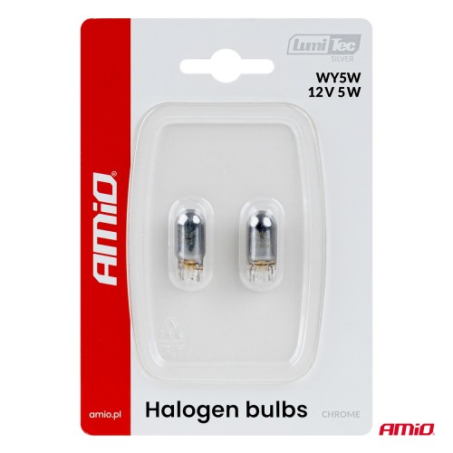Amio – Λάμπες Αλογόνου WY5W W2.1x9.5d Καρφωτές 12V 5W Λευκό/Χρώμιο Lumitec για Φωτισμό Θέσης & Εσωτερικό – Σετ 2 Τεμ. (04628/AM)