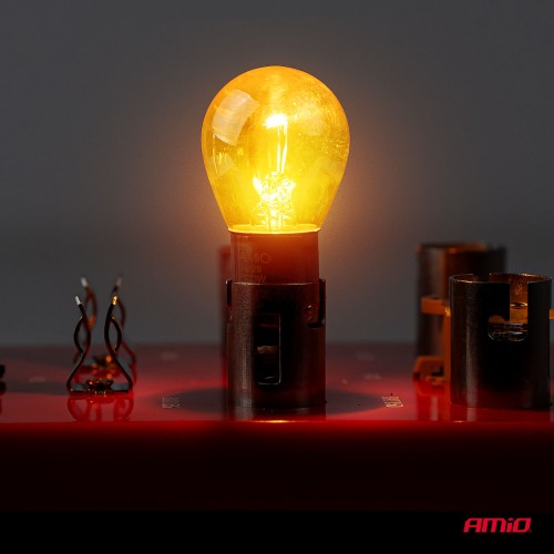 Amio – Λάμπες Αλογόνου PY21W BAU15s 12V 21W Λευκό/Χρώμιο Lumitec για Φλας & Φώτα Θέσης – Σετ 2 Τεμ. (04629/AM)