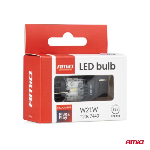 Amio – LED CSP T20S W21W 7440 Καρφωτό 12V 66W 4800lm 6500K Full CANBUS για Όπισθεν & Ισχυρό Φως – 1 Τεμ. (04686/AM)