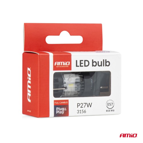 Amio – LED CSP P27W 3156 Καρφωτό 12V 66W 4800lm 6500K Full CANBUS για Όπισθεν & Ισχυρό Φως – 1 Τεμ. (04690/AM)