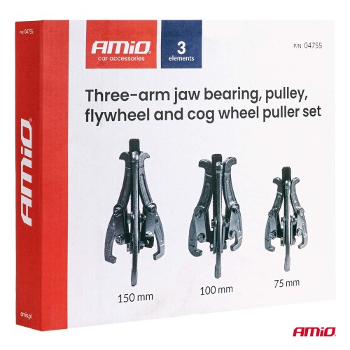 Amio – Σετ Εξολκέων Ρουλεμάν 3 Βραχιόνων 75-100-150mm Heavy Duty για Αφαίρεση με Υψηλή Δύναμη & Ασφαλή Χρήση – 3 Τεμ. (04755/AM)