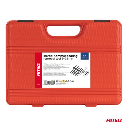 Amio – Σφυρί Κρούσης με Εξολκέα Ρουλεμάν 8-58mm Heavy Duty Dual Mode σε Βαλιτσάκι για Αφαίρεση με Υψηλή Δύναμη & Ασφαλή Χρήση – Σετ 16 Τεμ. (04758/AM)