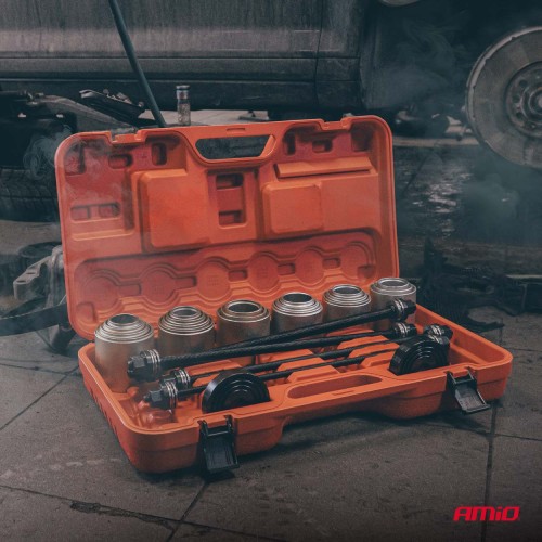 Amio – Σετ Εργαλείων Ρουλεμάν Τροχού & Silent Blocks Heavy Duty για Αφαίρεση και Εγκατάσταση με Ασφαλή Χρήση – Σετ 26 Τεμ. (04772/AM)