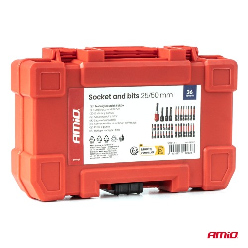 Amio – Σετ Καρυδάκια & Μύτες Καστάνιας 25/50mm Heavy Duty σε Βαλιτσάκι για Σταθερή Τοποθέτηση Εργαλείου & Καθημερινή Χρήση – 36 Τεμ. (04782/AM)