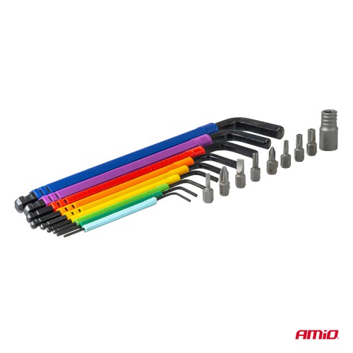 Amio – Κλειδιά Allen Imbus CR-V 1.5-10mm με Μύτες & Αντάπτορα Heavy Duty για Σταθερή Τοποθέτηση Εργαλείου & Καθημερινή Χρήση – Σετ 18 Τεμ. (04787/AM)