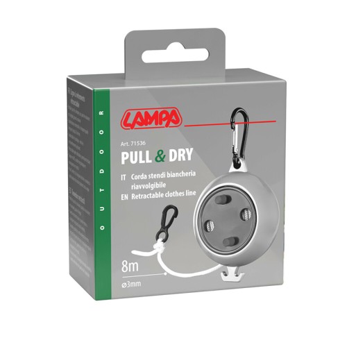 Lampa - Σχοινί Απλώματος Ρούχων Πτυσσόμενο Pull & Dry Πάχους 3 mm και Μήκους 8 m με Γάντζο και Καραμπίνερ - 1 Τεμ. (L7153.6)