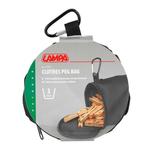 Lampa - Τσάντα / Θήκη για Μανταλάκια 3 Λίτρων με Γάντζο Καραμπίνερ σε Μαύρο Χρώμα - 1 Τεμ. (L7153.7)