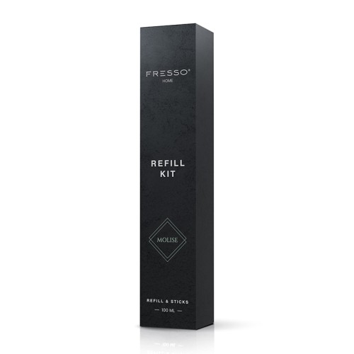 Fresso - Κιτ Αναπλήρωσης με Άρωμα Molise 100 ml Premium Home Refill Kit και 6 Μαύρα Στικ από Fiberglass για Αρωματικό Χώρου Reed Diffuser - 1 Τεμ. (390044/FRE)