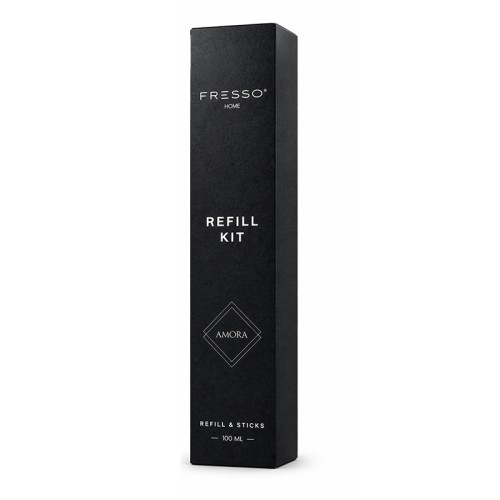 Fresso - Κιτ Αναπλήρωσης με Άρωμα Amora 100 ml Premium Home Refill Kit και 6 Μαύρα Στικ από Fiberglass για Αρωματικό Χώρου Reed Diffuser - 1 Τεμ. (390051/FRE)