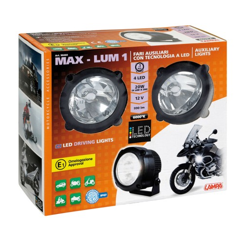 Lampa - Προβολείς Aux LED MAX LUM 1 Driving Beam 12V 4 LED 20W 990lm 6000K με Βάση Στήριξης, Στεγανότητα IP67 και Έγκριση E1 - 2 Τεμ. (9046.0-LM)