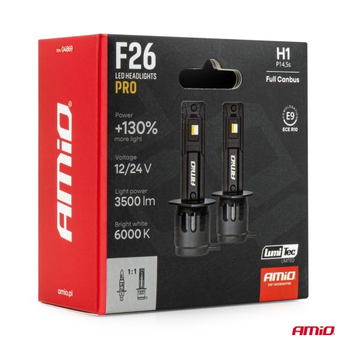 AMiO - Λάμπες LED F26 Pro Series H1 12/24V 68W 2900-3550lm 6.000K Full Can-Bus Plug&Play - 2 Τεμ. (04869/AM)