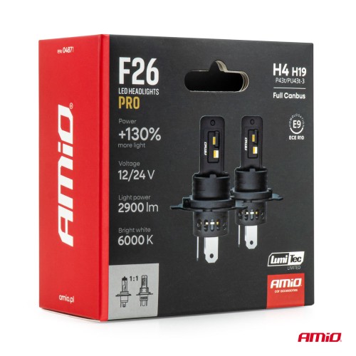 AMiO - Λάμπες LED F26 Pro Series H4/H19 12/24V 68W 2900-3550lm 6.000K Full Can-Bus Plug&Play - 2 Τεμ. (04871/AM)