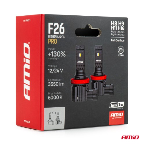 AMiO - Λάμπες LED F26 Pro Series H8/H9/H11/H16 12/24V 68W 2900-3550lm 6.000K Full Can-Bus Plug&Play - 2 Τεμ. (04873/AM)