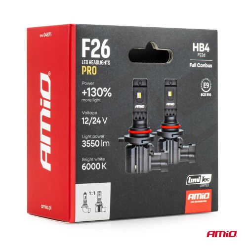 AMiO - Λάμπες LED F26 Pro Series HB4 12/24V 68W 2900-3550lm 6.000K Full Can-Bus Plug&Play - 2 Τεμ. (04875/AM)