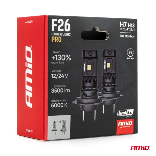 AMiO - Λάμπες LED F26 Pro Series H7/H18 12/24V 68W 2900-3550lm 6.000K Full Can-Bus Plug&Play - 2 Τεμ. (04872/AM)
