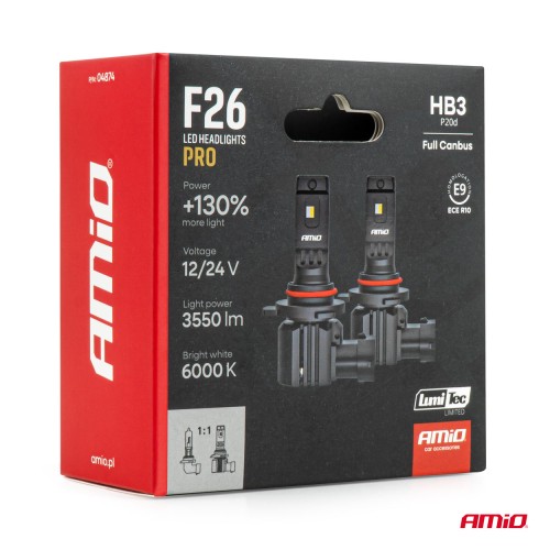 AMiO - Λάμπες LED F26 Pro Series HB3 12/24V 68W 2900-3550lm 6.000K Full Can-Bus Plug&Play - 2 Τεμ. (04874/AM)