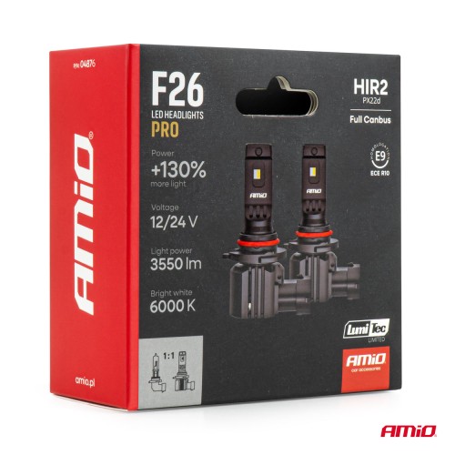 AMiO - Λάμπες LED F26 Pro Series HIR2 9012 12/24V 68W 2900-3550lm 6.000K Full Can-Bus Plug&Play - 2 Τεμ. (04876/AM)