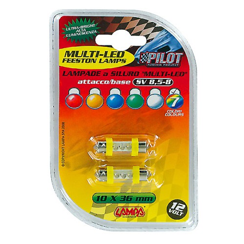 ΛΑΜΠΑΚΙΑ ΠΛΑΦΟΝΙΕΡΑΣ C5W 12V SV8,5-8 10x35 3LED 7ΧΡΩΜΑΤΩΝ BLISTER 2ΤΕΜ.