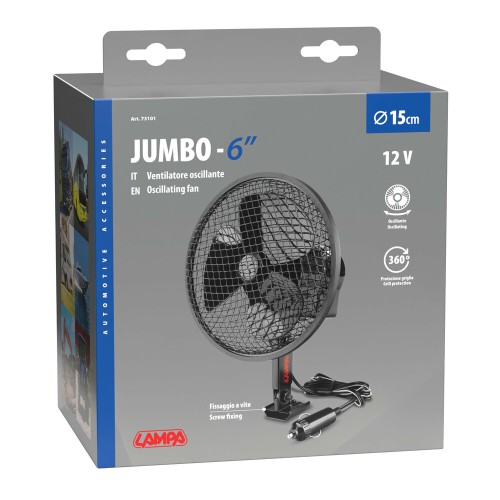 Lampa - Ανεμιστήρας Jumbo 12V 12W με Διάμετρο 15 cm Μεταλλικός με Περιστροφική Λειτουργία και Φις Αναπτήρα - 1 Τεμ. (L7310.1)