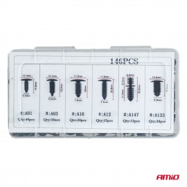 Amio – Κλιπς Ταπετσαρίας Αυτοκινήτου Σετ 146 Τεμ. για Σταθερή Τοποθέτηση & Επισκευή Πλαστικών – 1 Σετ (04735/AM) Ειδη Συνεργείου americat.gr