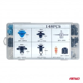 Amio – Κλιπς Ταπετσαρίας Αυτοκινήτου Σετ 148 Τεμ. με Εργαλεία Αφαίρεσης για Σταθερή Τοποθέτηση & Εύκολη Επισκευή – 1 Σετ (04741/AM) Ειδη Συνεργείου americat.gr