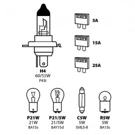Spare lamps kit 8 pcs, 12V - H4 halogen