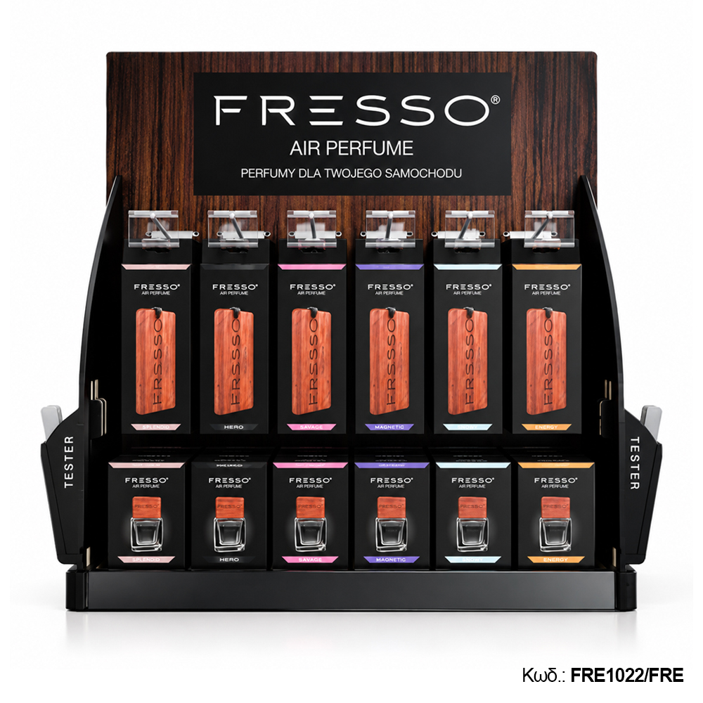 Fresso – Μικρό Επιτραπέζιο Σταντ Προβολής Αρωμάτων Αυτοκινήτου για 63 Κρεμαστά &amp; 27 Perfume Bottles, ιδανική λύση για οργάνωση και δειγματισμό στον πάγκο – 1 Τεμ. (FRE1022/FRE)
