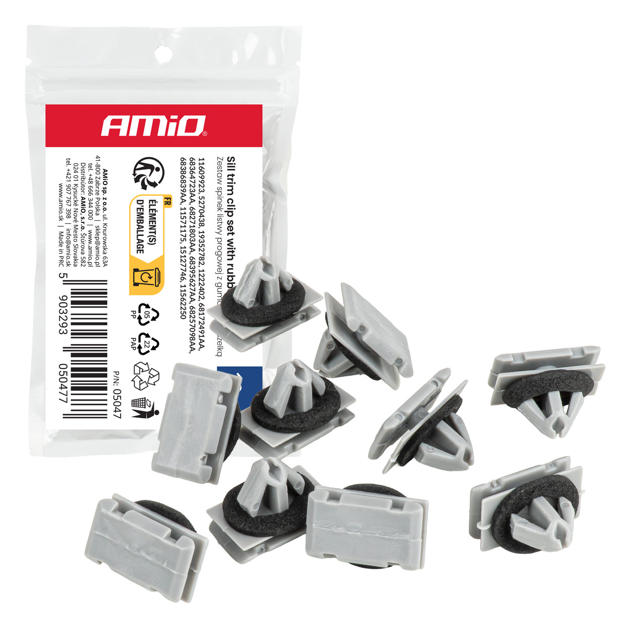 Amio – Σετ Πλαστικά Κλιπ για Μασπιέ & Επενδύσεις Μαρσπιέ με Λάστιχο Στεγανοποίησης 11mm Universal, εξασφαλίζουν αντικραδασμική συγκράτηση – 10 Τεμ. (05047/AM)