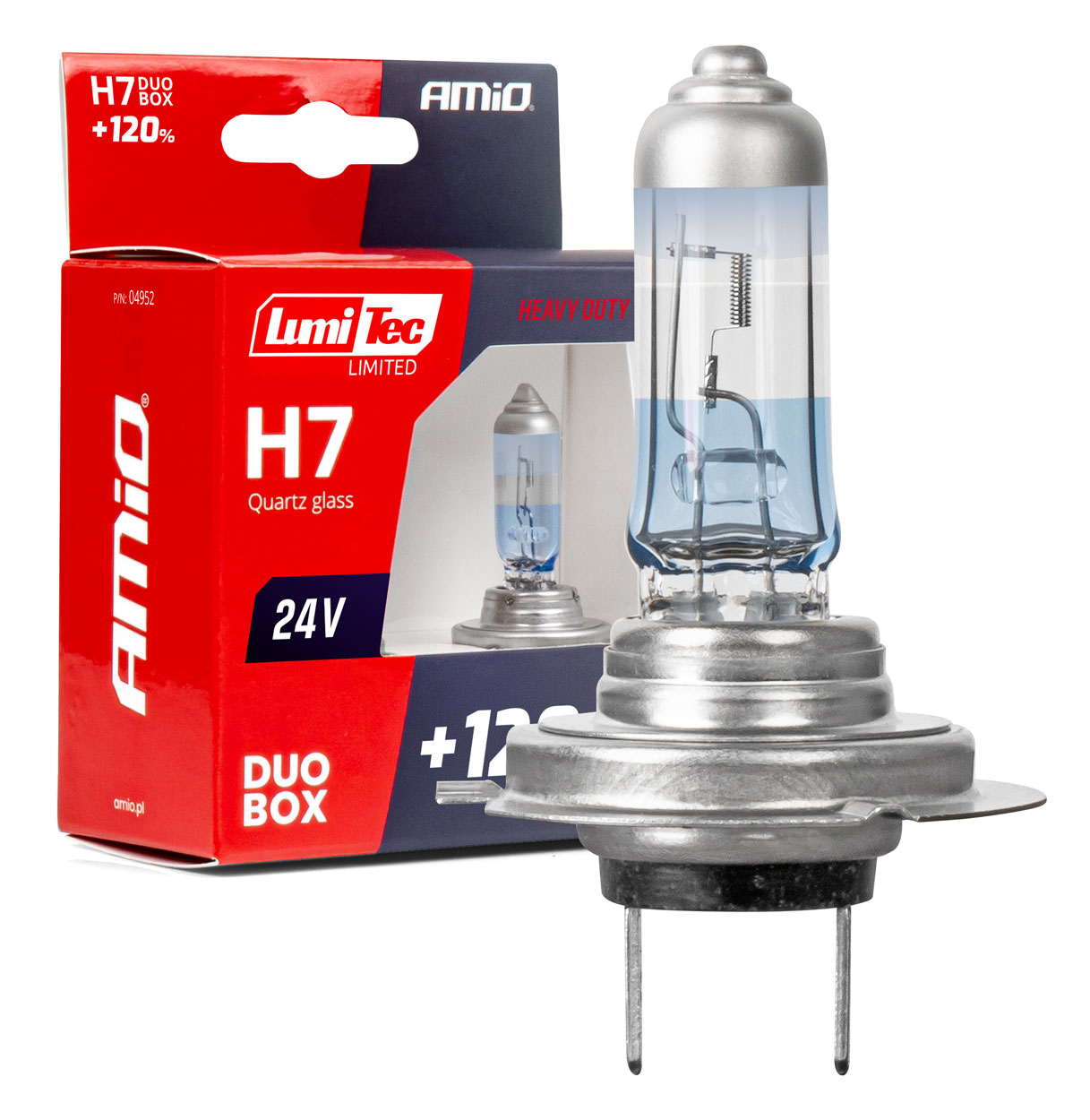 Amio – Σετ Λαμπτήρες Αλογόνου H7 24V 70W LumiTec LIMITED +120% PX26d για Φορτηγά & Λεωφορεία, προσφέρει διευρυμένη δέσμη και κορυφαία ορατότητα – 2 Τεμ. (04952/AM)