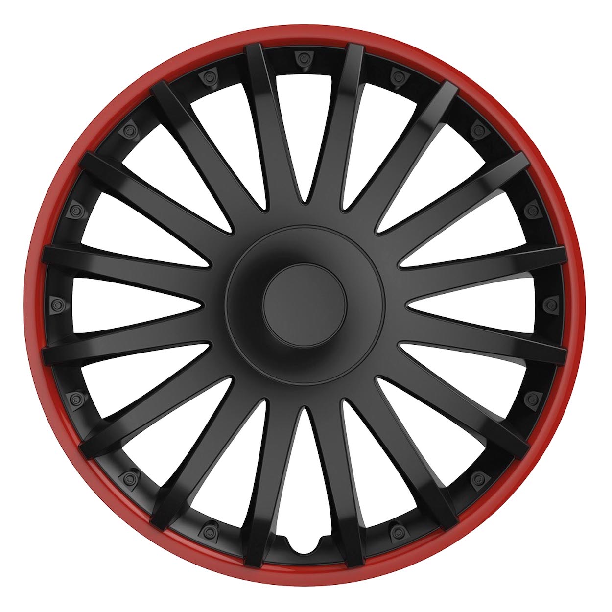 Amio – Τάσι Τροχού Crystal Black & Red 15" Universal, προσφέρει επιβλητική σπορ εμφάνιση και προστασία ζάντας – 1 Τεμ. (10294/AM)