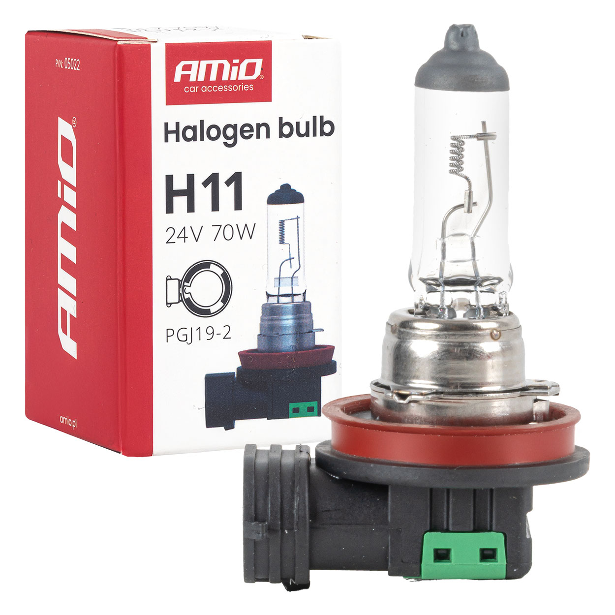 Amio – Λαμπτήρας Αλογόνου H11 24V 70W PGJ19-2 για Φορτηγά & Λεωφορεία, προσφέρει κορυφαία διαύγεια και ασφαλή οδήγηση – 1 Τεμ. (05022/AM)
