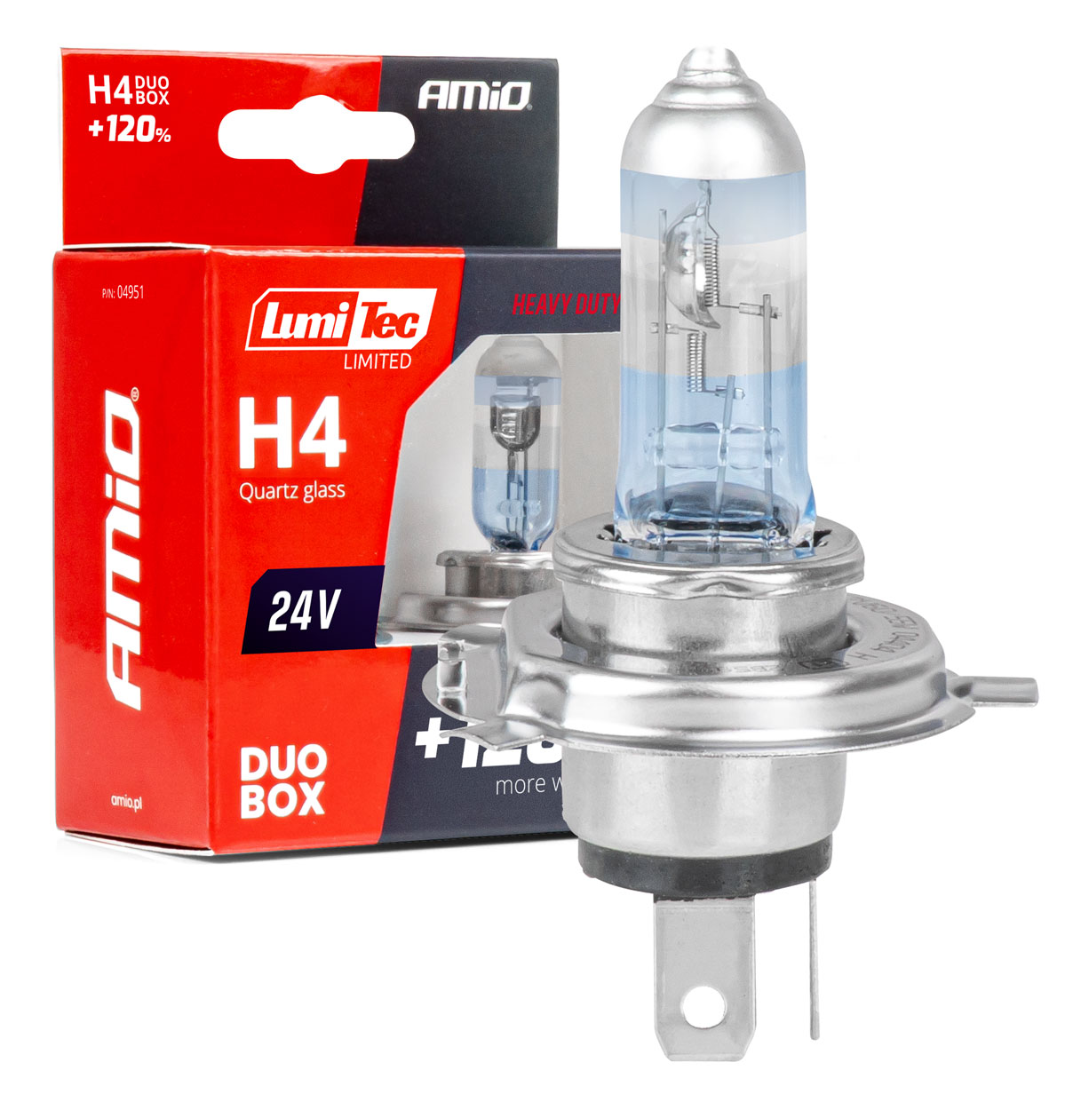 Amio – Σετ Λαμπτήρες Αλογόνου H4 24V 75/70W LumiTec LIMITED +120% P43t για Φορτηγά & Λεωφορεία, προσφέρει διπλή σκάλα και κορυφαία φωτεινότητα – 2 Τεμ. (04951/AM)