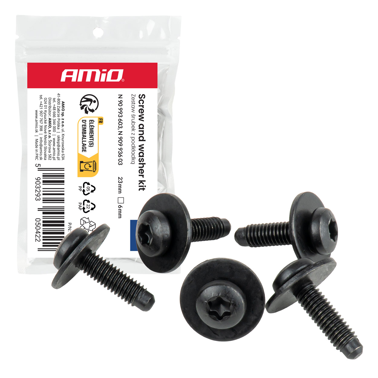 Amio – Σετ Βίδες Torx και Μεταλλικές Ροδέλες Στερέωσης 23mm ⌀6mm Universal, εξασφαλίζουν ομοιόμορφη κατανομή πίεσης και ασφαλές σφίξιμο – 5 Σετ (0542/AM)