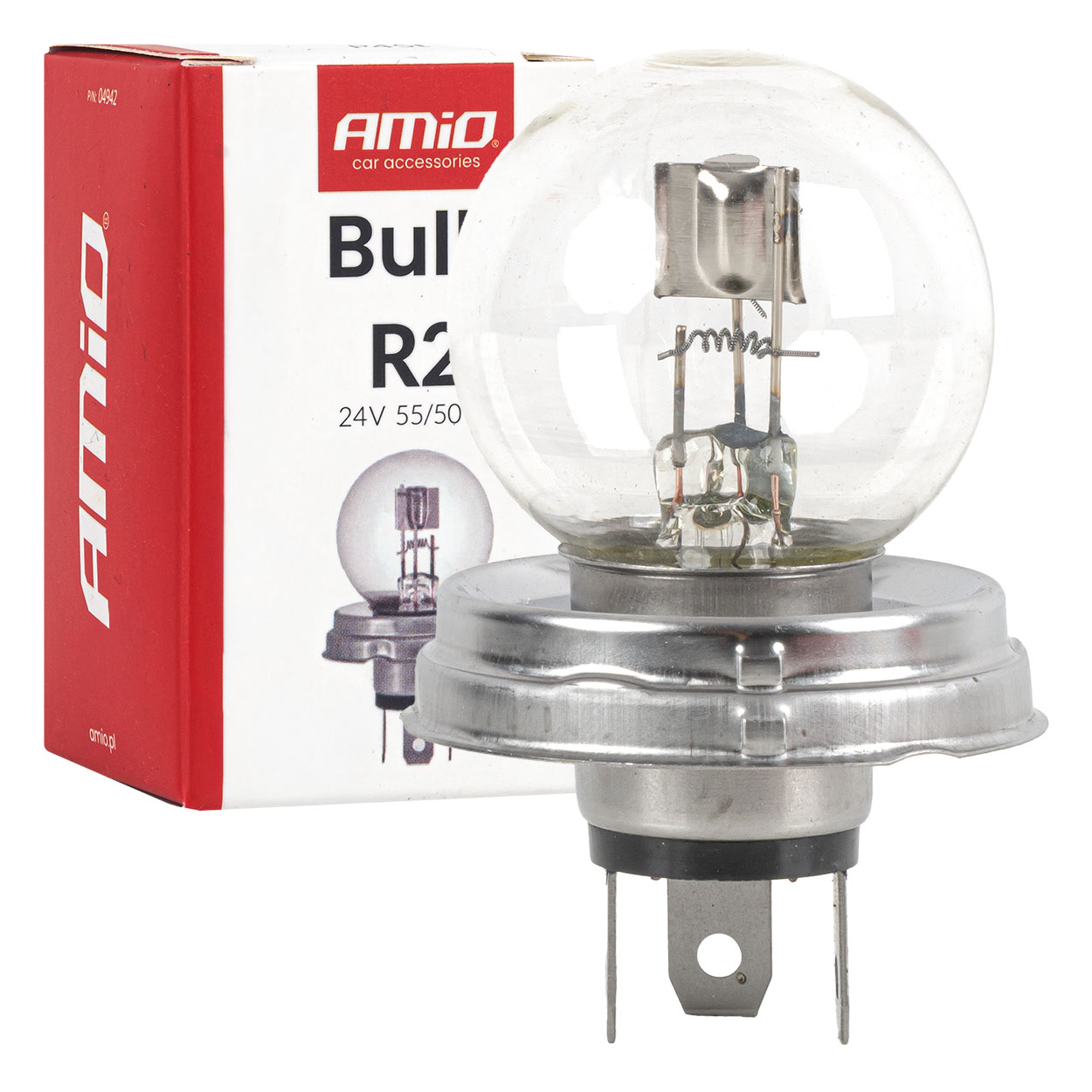 Amio – Λαμπτήρας Αλογόνου R2 24V 55/50W P45T για Φορτηγά & Βαρέα Οχήματα, εξασφαλίζει σταθερή απόδοση και ασφαλή οδήγηση – 1 Τεμ. (04942/AM)
