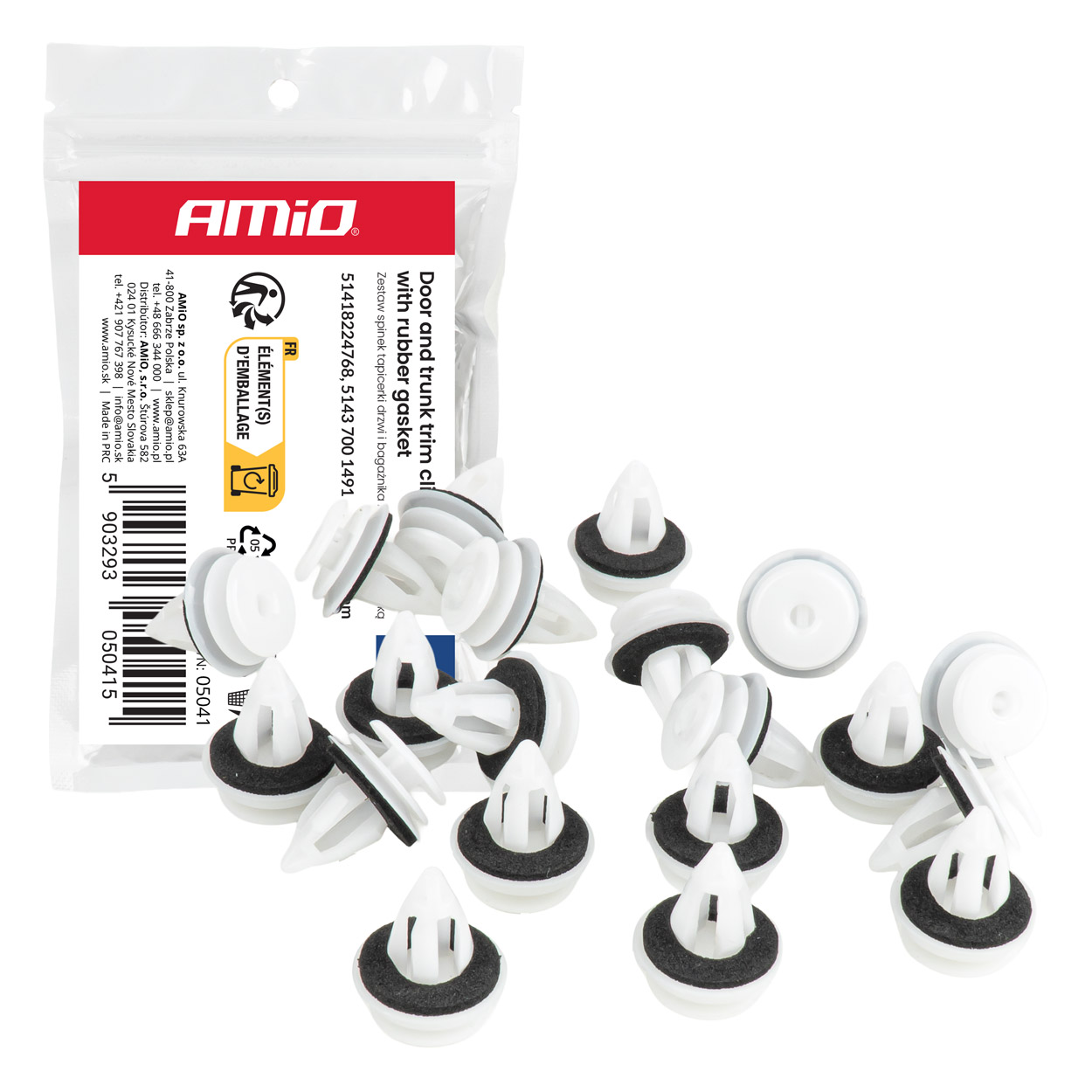 Amio – Σετ Πλαστικά Κλιπ για Επενδύσεις Θυρών & Χώρου Αποσκευών με Λάστιχο Στεγανοποίησης 20mm Universal, εξασφαλίζουν αντικραδασμική συγκράτηση – 20 Τεμ. (05041/AM)