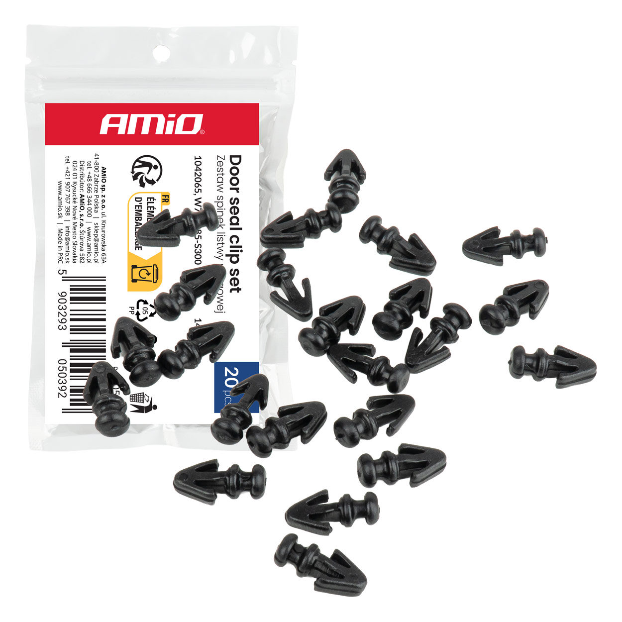 Amio – Σετ Πλαστικά Κλιπ για Μασπιέ & Λάστιχα Θυρών 14/8mm Universal, εξασφαλίζουν σταθερή συγκράτηση επενδύσεων – 20 Τεμ. (05039/AM)