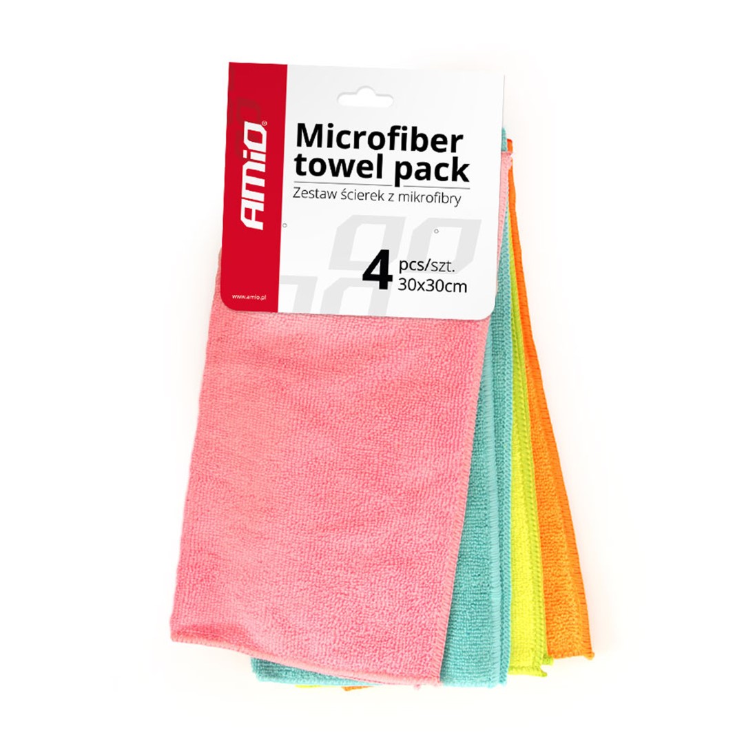ΠΑΝΙΑ ΓΥΑΛΙΣΜΑΤΟΣ ΜΕ ΜΙΚΡΟΙΝΕΣ MICROFIBER CWASH-02 30x30cm ΧΡΩΜΑΤΙΣΤΑ AMiO - 4 ΤΕΜ