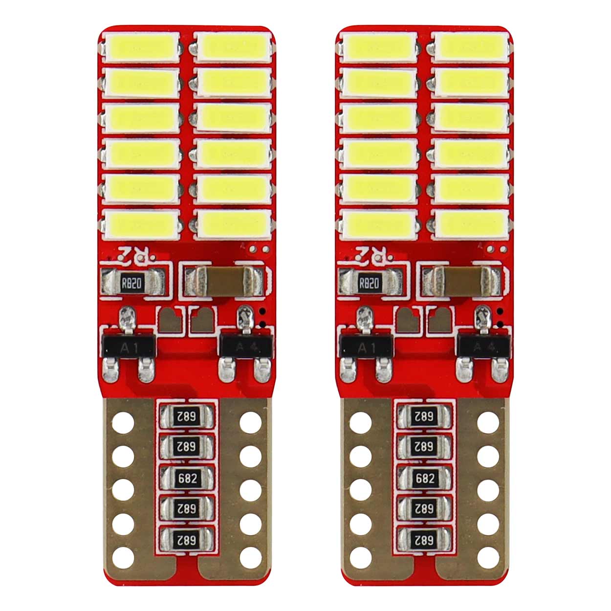 Amio - Λάμπες LED T10 W5W Καρφωτές 12/24V 2.2W 5600K με 24 SMD 4014 CANBUS για Φώτα Θέσης Πινακίδας & Εσωτερικού Φωτισμού με Ισχυρό Λευκό Φως και Χωρίς Σφάλματα - 1 Σετ (01287/AM)