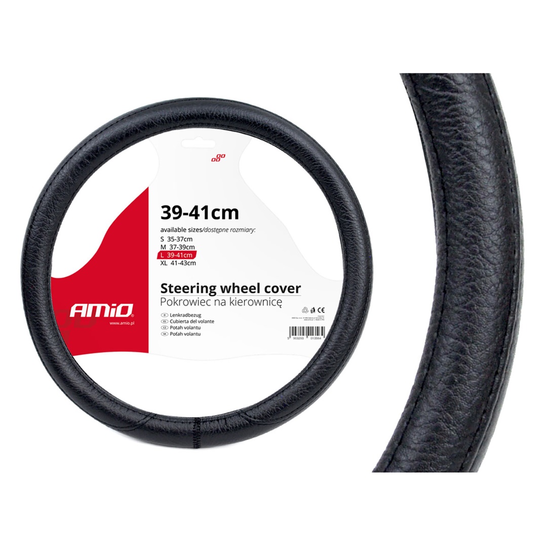 Amio - Κάλυμμα Τιμονιού Τύπου Swc-16 διάσταση 39-41cm υλικό Δερματίνη χρώμα Μαύρο μέγεθος L για Επιβατικά Αυτοκίνητα - 1 τεμ. (01383/AM)
