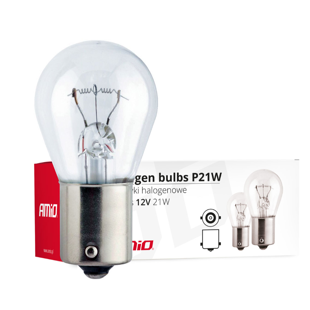 Amio – Λαμπτήρες Αλογόνου P21W BA15s 12V 21W για Φώτα Αυτοκινήτου Σε Κουτί – 10 Τεμ. (01491/AM)