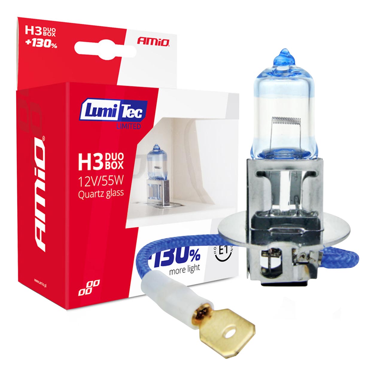 Amio - Λάμπες Αλογόνου H3 12V 55W PK22s Lumitec Limited +130% έως 40m με λευκό φως 4300K για βελτιωμένη ορατότητα και ασφαλή οδήγηση με έγκριση E1 - 2 Τεμ. (02102/AM)