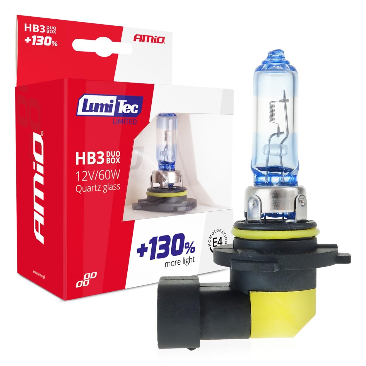 Amio - Λάμπες Αλογόνου HB3 9005 12V 60W LumiTec Limited +130% Φως έως 40m για Μεγάλη Σκάλα & Πορείας με Λευκό Φως 4300K και UV Protection για Καθαρό Φωτισμό - 1 Σετ (02103/AM)
